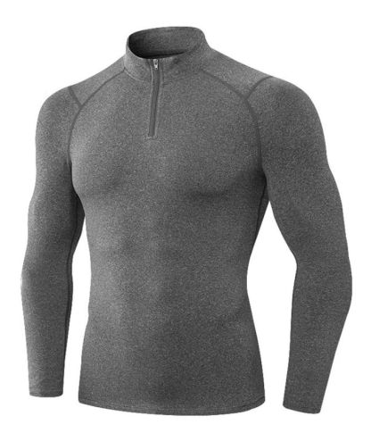 Men's Quarter Zip Plus Velvet Sports Running Compression T-Shirt-DUMLS05945