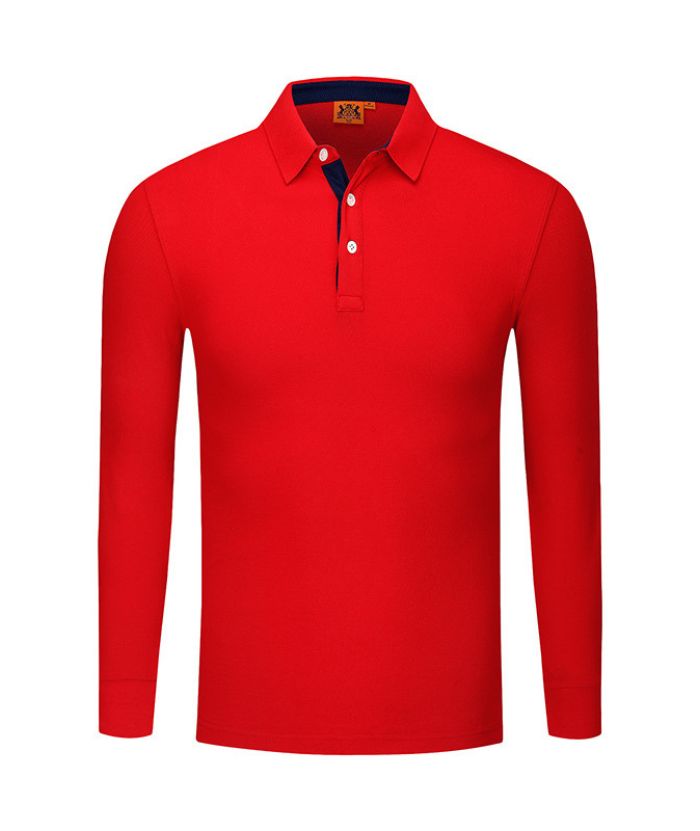 Men's Casual Long Sleeve Solid Color Polo Shirt-DUMLP05811