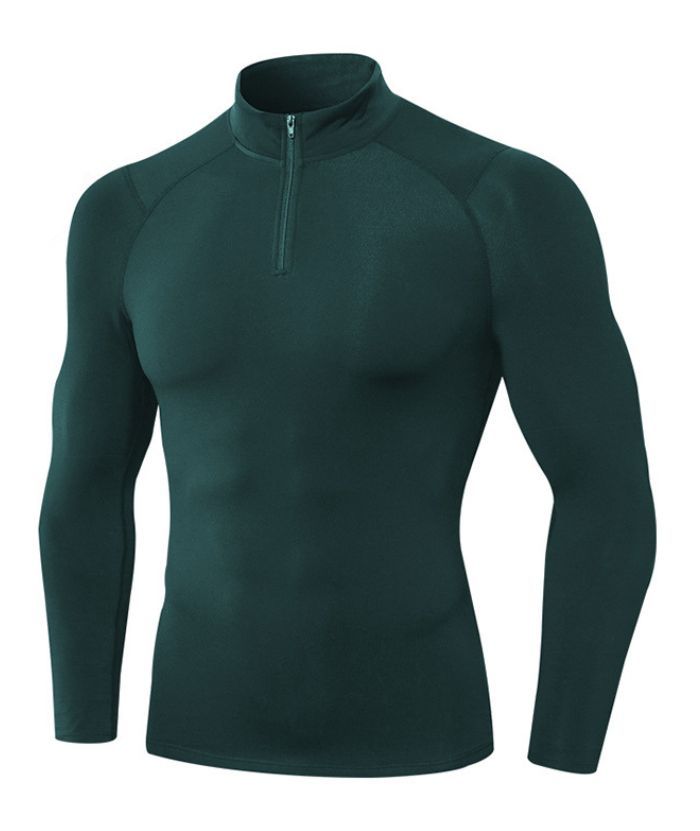 Men's Quarter Zip Plus Velvet Sports Running Compression T-Shirt-DUMLS05945
