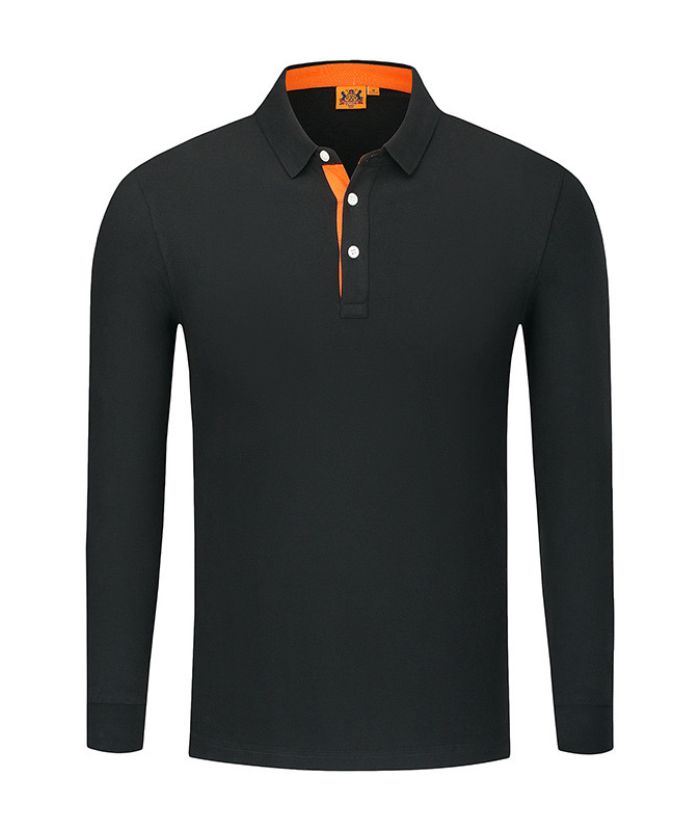 Men's Casual Long Sleeve Solid Color Polo Shirt-DUMLP05811
