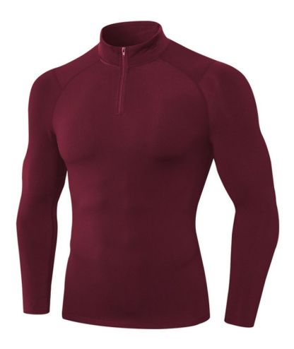 Men's Quarter Zip Plus Velvet Sports Running Compression T-Shirt-DUMLS05945