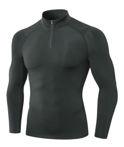 Men's Quarter Zip Plus Velvet Sports Running Compression T-Shirt-DUMLS05945