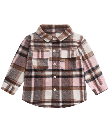 ZITY Kid's Stylish Plaid Lapel Tweed Shirt Autumn Winter Long Sleeve Coat-ZPK006210 | Zitysports