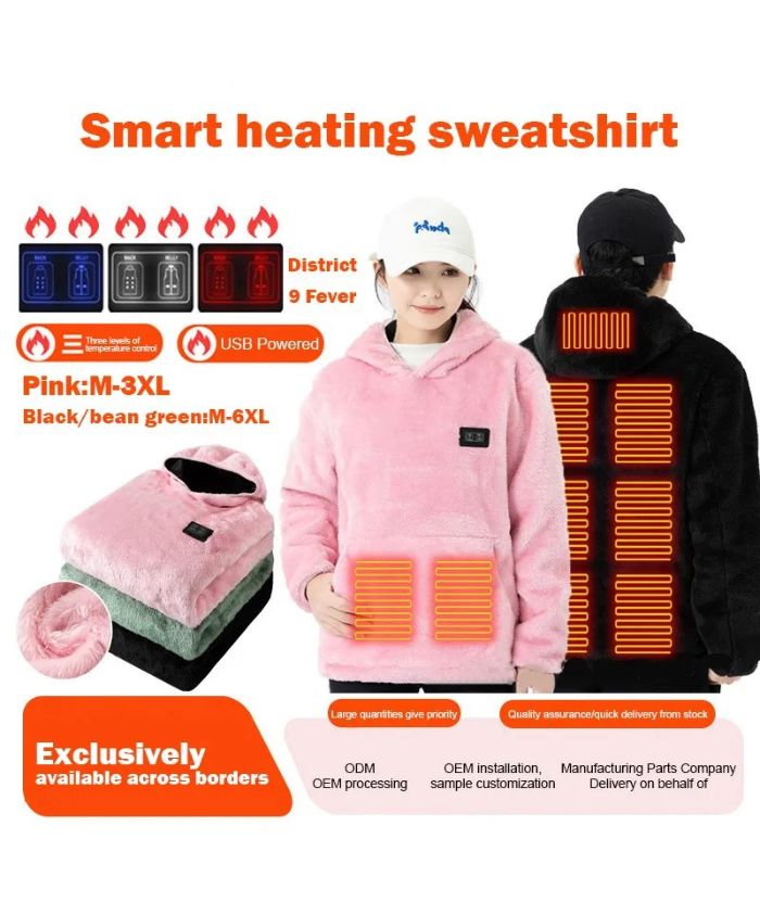 Unisex 9-Zone Pullover Fleece Heated Hoodie-DUMCO05687