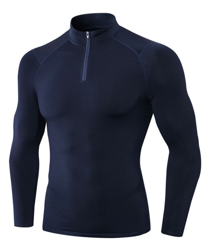 Men's Quarter Zip Plus Velvet Sports Running Compression T-Shirt-DUMLS05945