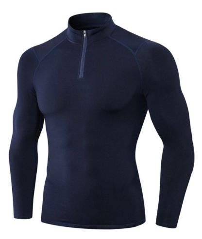 Men's Quarter Zip Plus Velvet Sports Running Compression T-Shirt-DUMLS05945
