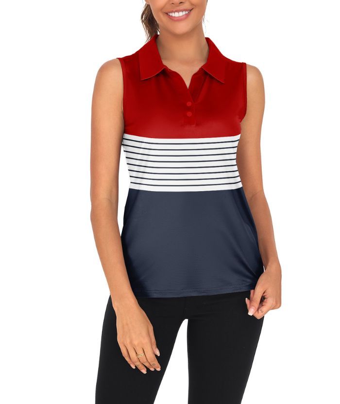 ZITY Women's Casual Polo Shirt Sleeveless Striped Golf Top-ZPK010575|Zitysports