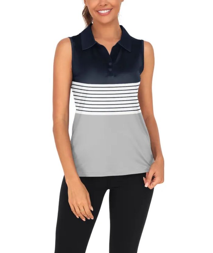 ZITY Women's Casual Polo Shirt Sleeveless Striped Golf Top-ZPK010575|Zitysports