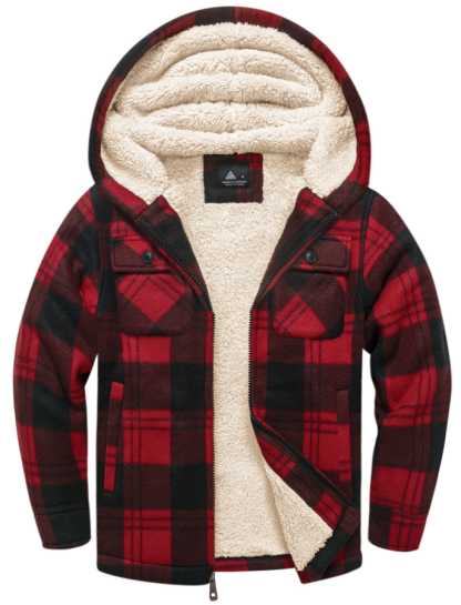 SECOOD Men’s and Women’s Jackets Thick Hoodie Plaid Zipper Warm Flannel Fleece Jacket