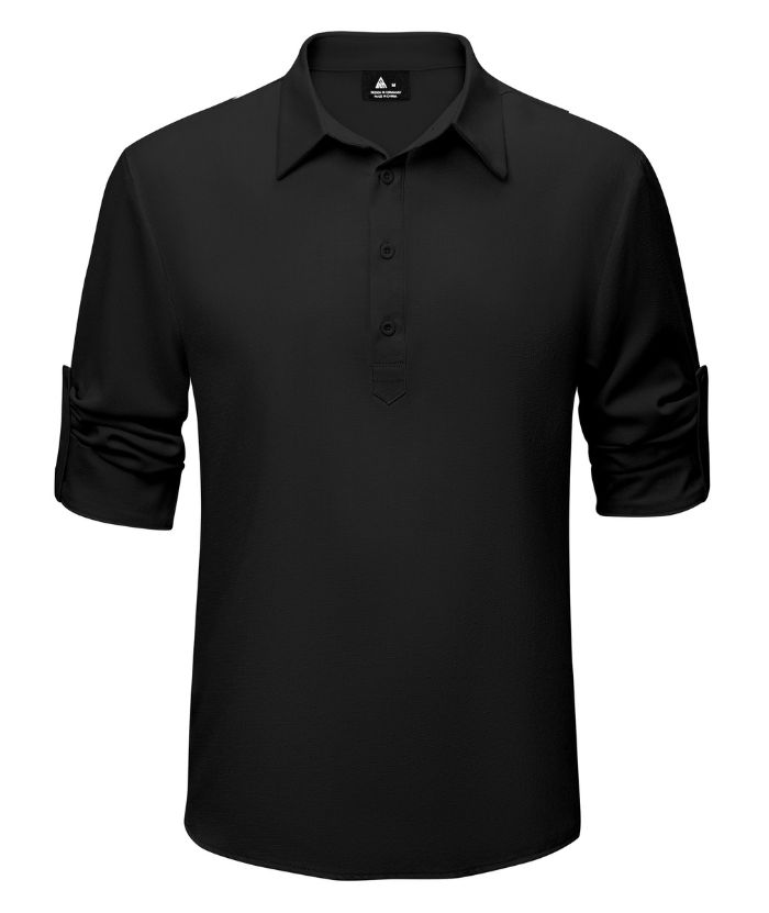 ZITY Men's Long Sleeve Button Up Polo Shirt-CUMLS01287