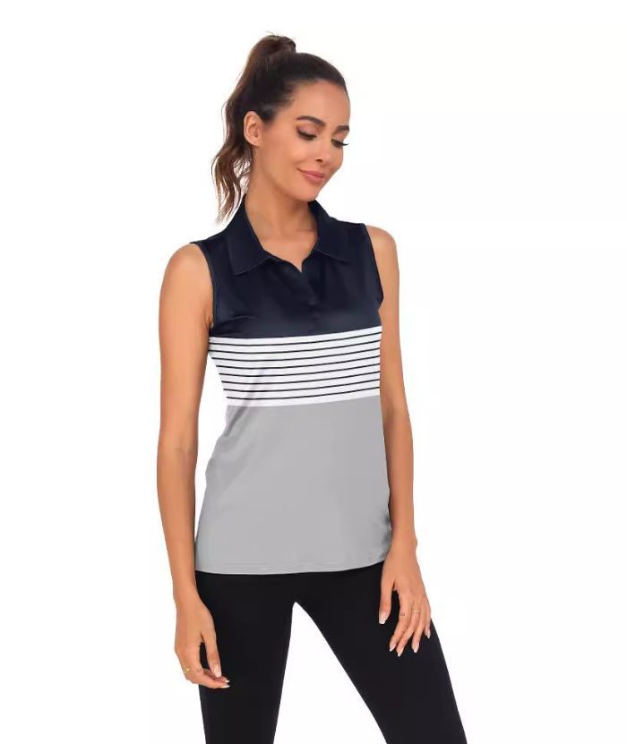 ZITY Women's Casual Polo Shirt Sleeveless Striped Golf Top-ZPK010575|Zitysports
