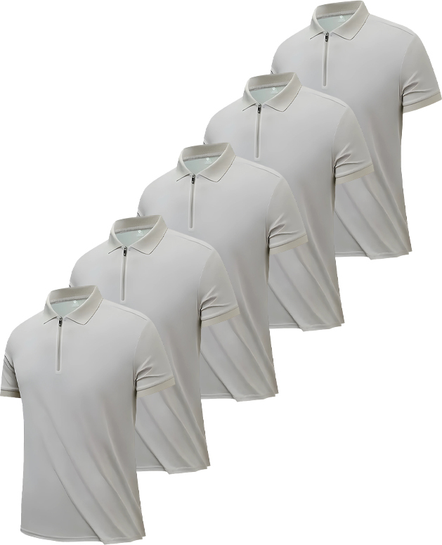 Men's Casual Slim Fit Quarter Zip Polo Shirt Pack of 5 | Zitysports