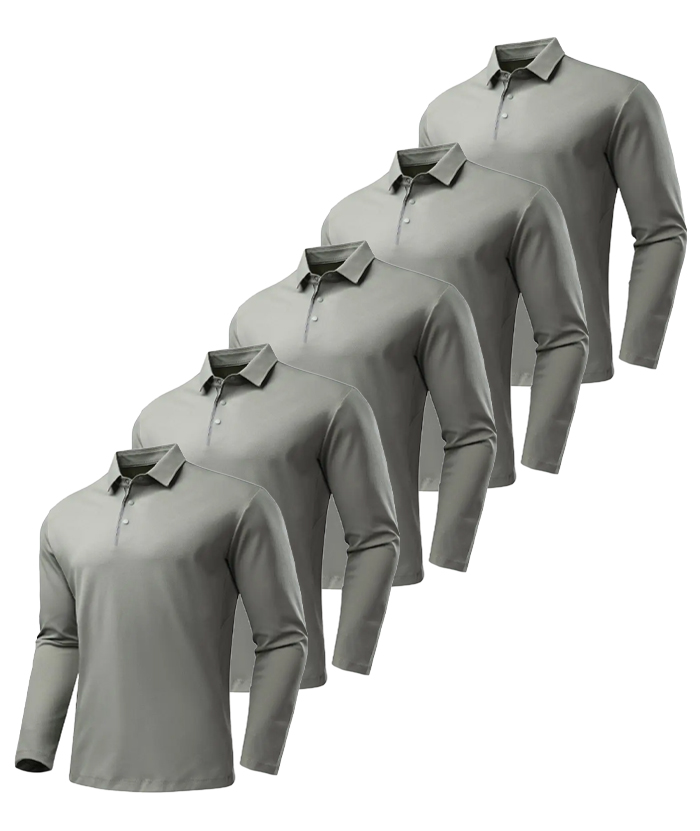5 Pack ZITY Men's Button Up Long Sleeve Polo Shirt-DZUHE00165