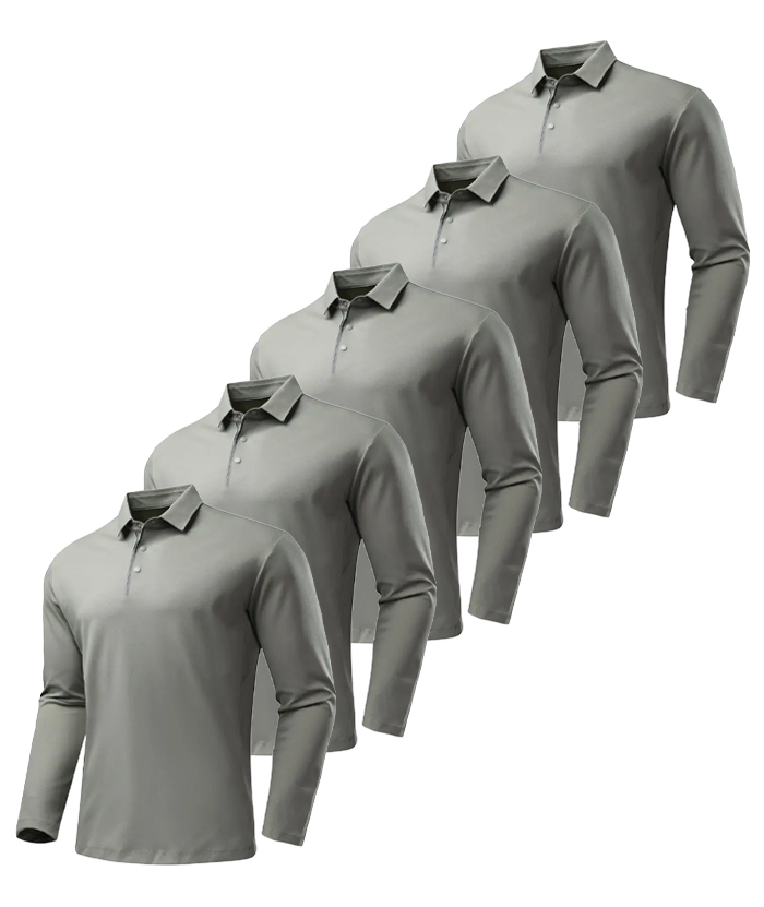 5 Pack ZITY Men's Button Up Long Sleeve Polo Shirt-DZUHE00165