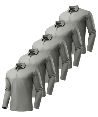 5 Pack ZITY Men's Button Up Long Sleeve Polo Shirt-DZUHE00165