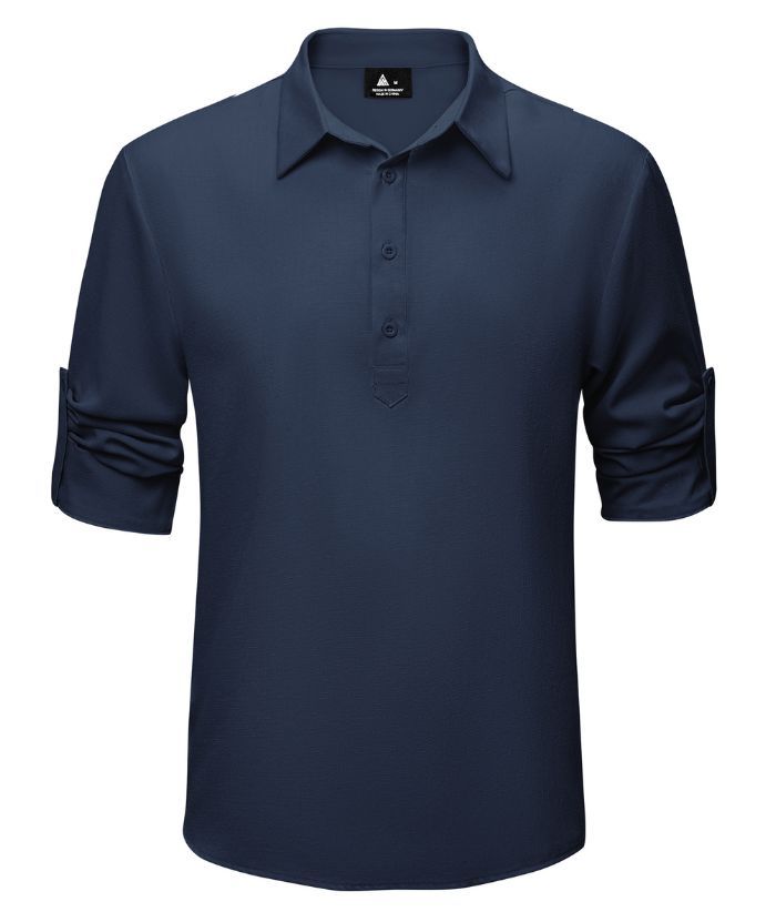 ZITY Men's Long Sleeve Button Up Polo Shirt-CUMLS01287