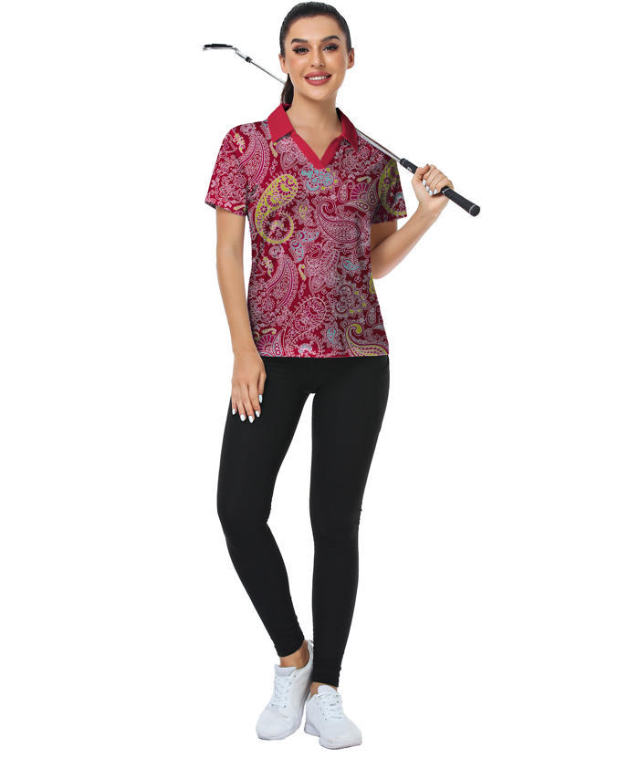 ZITY Women's Slim Fit Flower Print Summer Golf Polo Shirt-CUWPO01007
