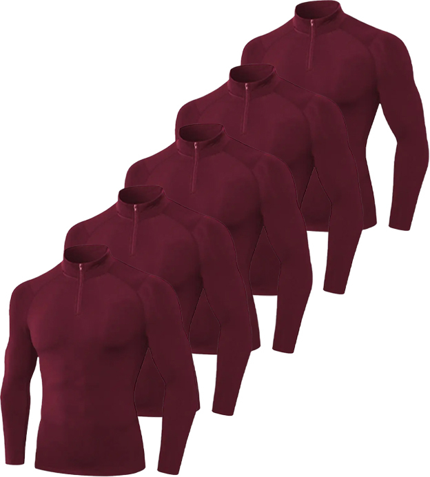 5 Pack Men's Quarter Zip Sports Compression Shirt-DZUHE00188
