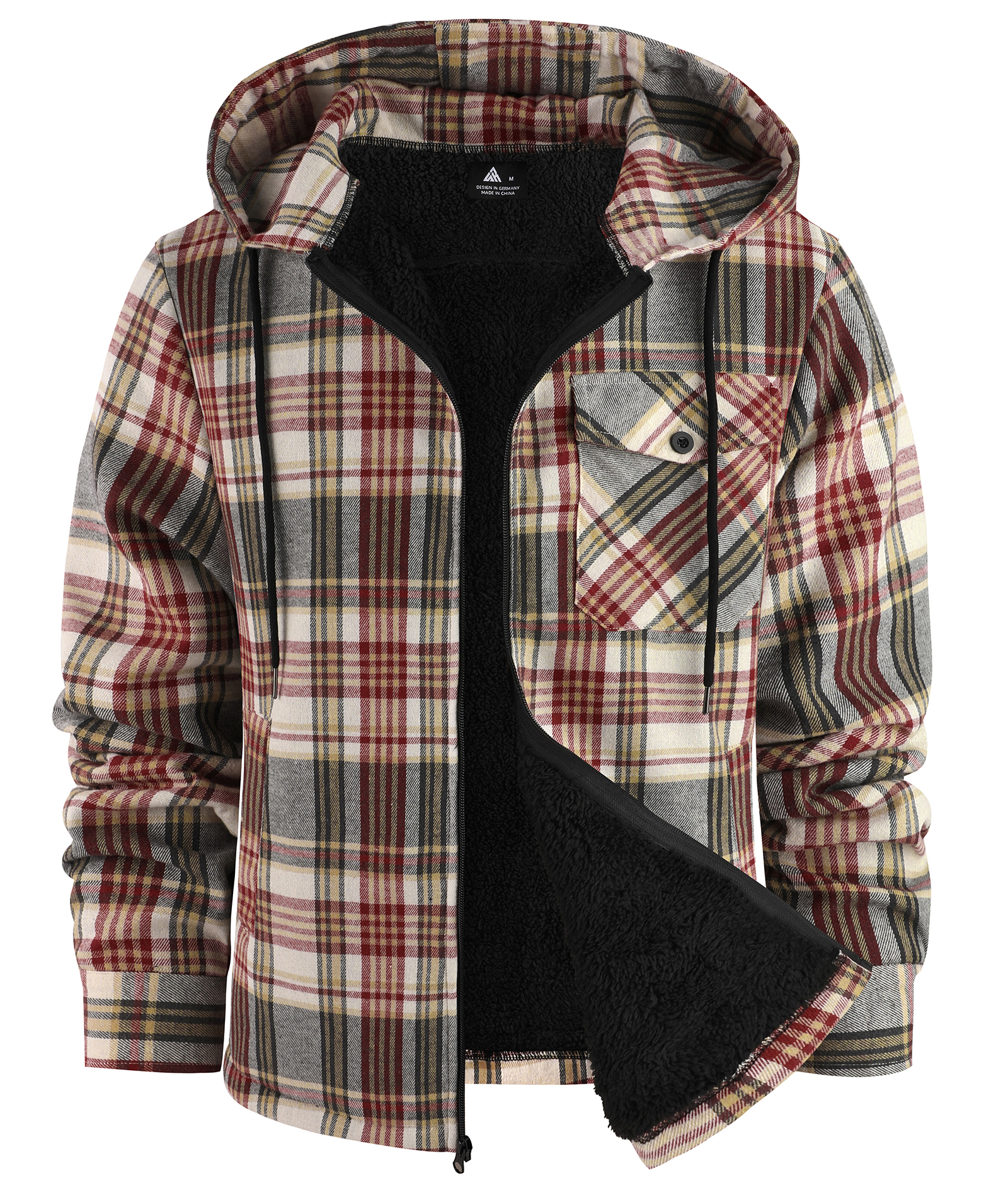 ZITY Men's Autumn Winter Plaid Thick Sherpa Line Hoodie-CUMJA05731