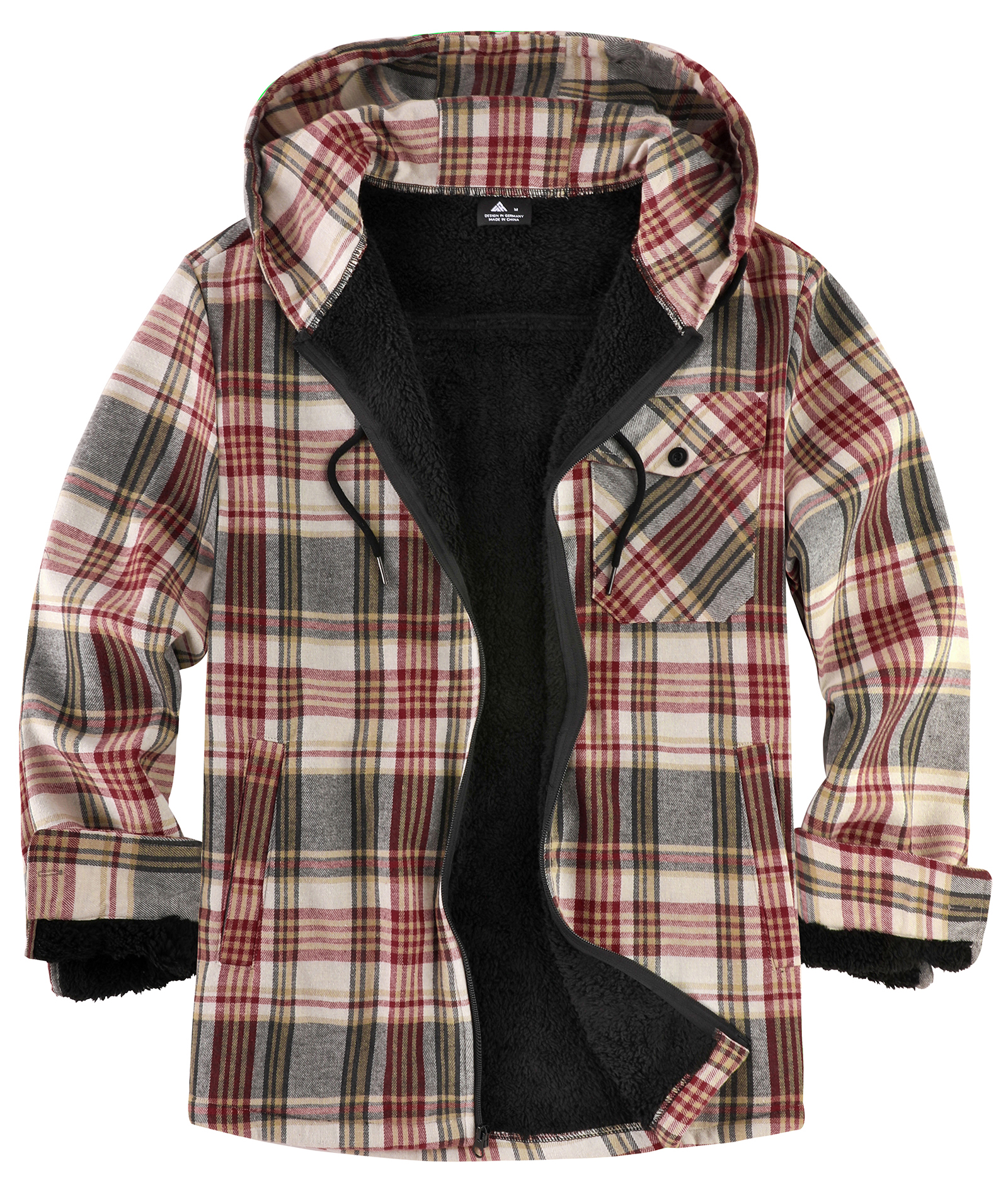 ZITY Men's Autumn Winter Plaid Thick Sherpa Line Hoodie-CUMJA05731