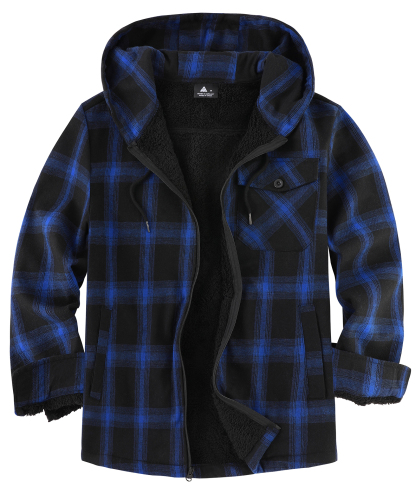 ZITY Men's Autumn Winter Plaid Thick Sherpa Line Hoodie-CUMJA05731