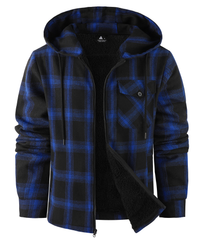 ZITY Men's Autumn Winter Plaid Thick Sherpa Line Hoodie-CUMJA05731