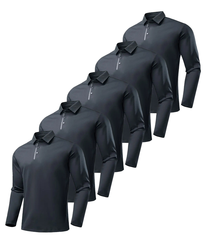 5 Pack ZITY Men's Button Up Long Sleeve Polo Shirt-DZUHE00165