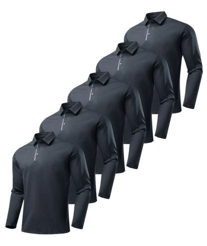5 Pack ZITY Men's Button Up Long Sleeve Polo Shirt-DZUHE00165