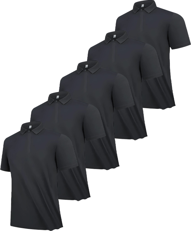5 Pack Men's Button Up Workout Dry Fit Polo Shirt-DZUHE00186