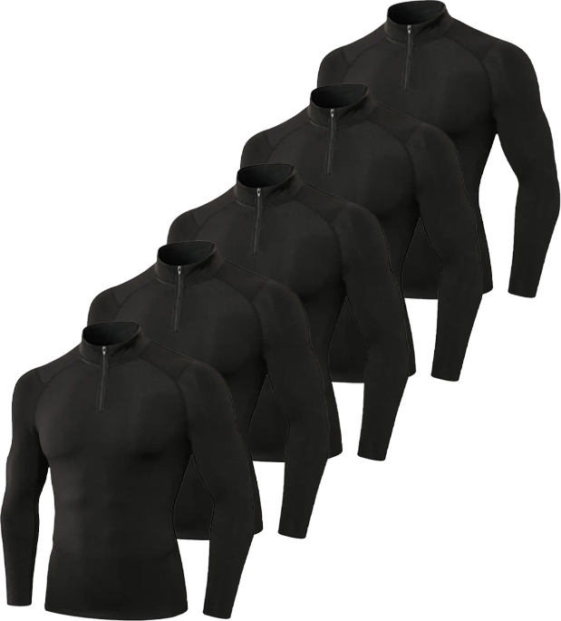 Men's Quarter Zip Sports Compression Shirt Pack of 5 | Zitysports