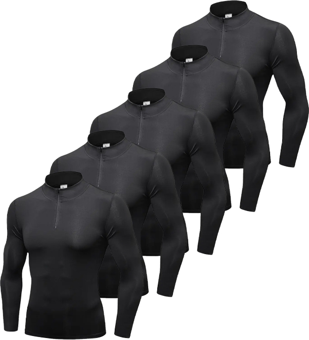 5 Pack Men's Stand Collar Athletic Dri Fit Compression Long Sleeve Shirt-DZUHE00189