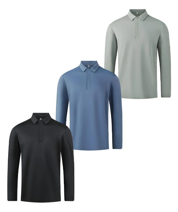 5 Pack ZITY Men's Casual Solid Color Long Sleeve Polo Shirt-DZUHE00167