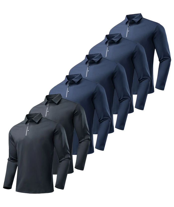 5 Pack ZITY Men's Button Up Long Sleeve Polo Shirt-DZUHE00165