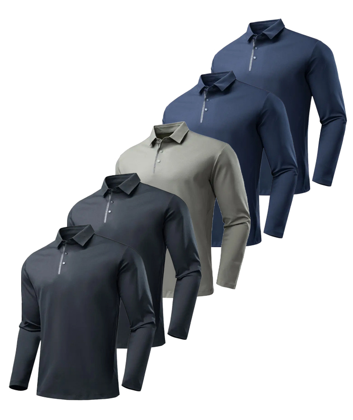 5 Pack ZITY Men's Button Up Long Sleeve Polo Shirt-DZUHE00165
