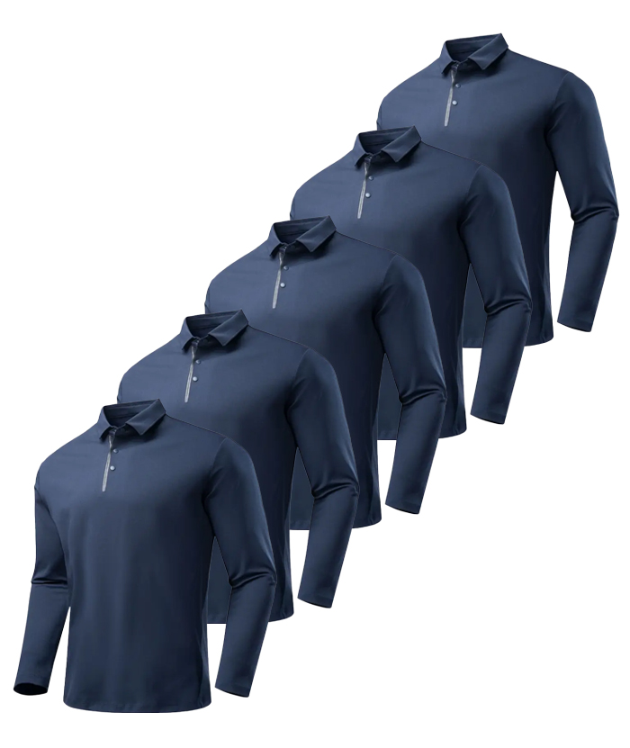 5 Pack ZITY Men's Button Up Long Sleeve Polo Shirt-DZUHE00165