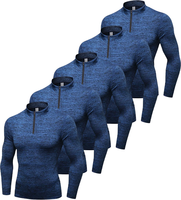5 Pack Men's Stand Collar Athletic Dri Fit Compression Long Sleeve Shirt-DZUHE00189