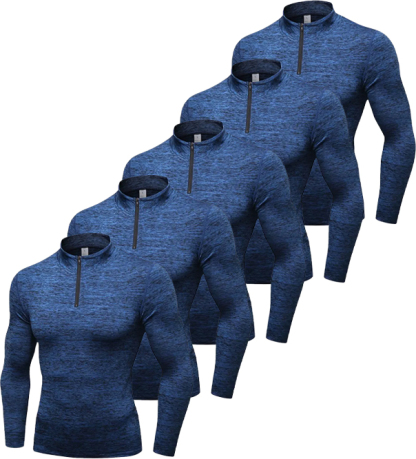 5 Pack Men's Stand Collar Athletic Dri Fit Compression Long Sleeve Shirt-DZUHE00189