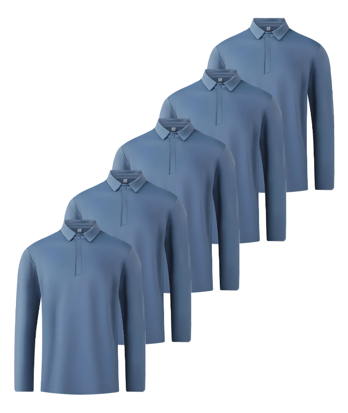 5 Pack ZITY Men's Casual Solid Color Long Sleeve Polo Shirt-DZUHE00167