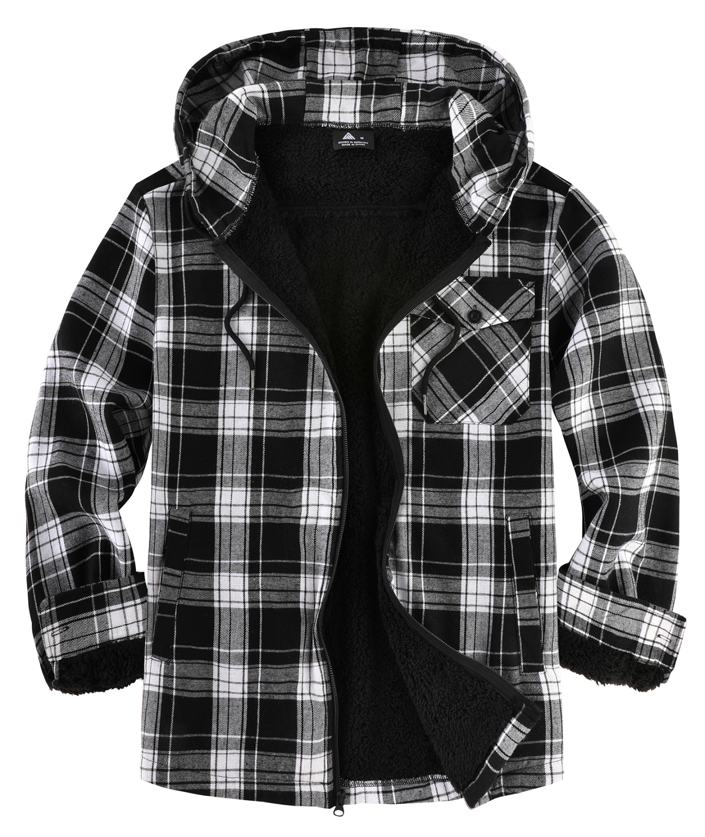 ZITY Men's Autumn Winter Plaid Thick Sherpa Line Hoodie-CUMJA05731