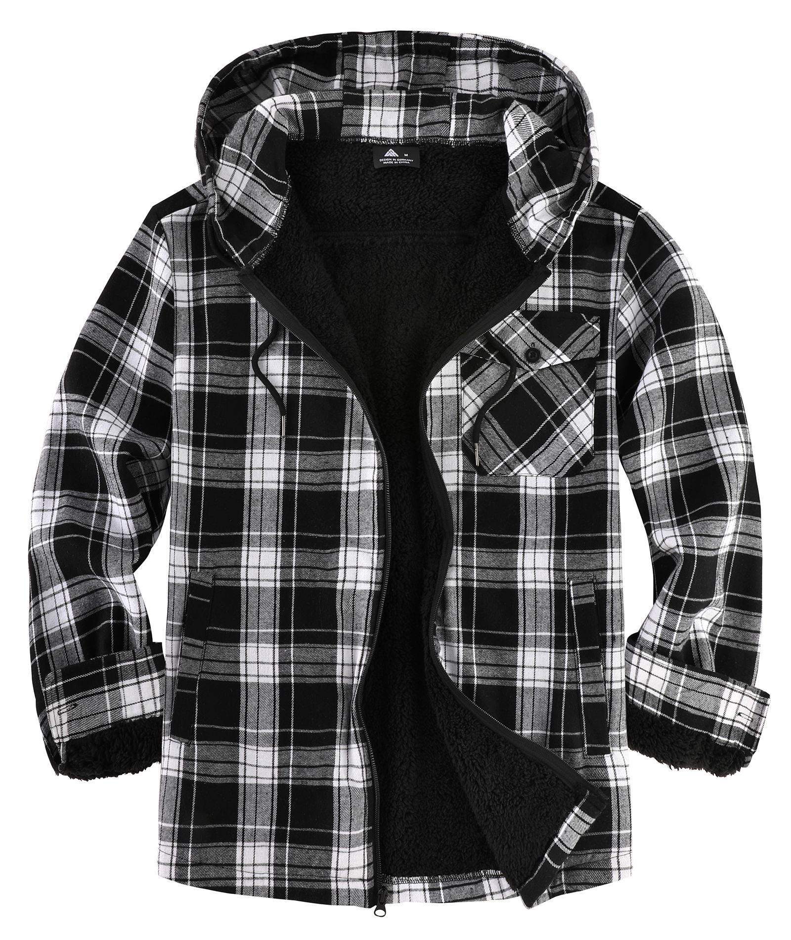 ZITY Men's Autumn Winter Plaid Thick Sherpa Line Hoodie-CUMJA05731