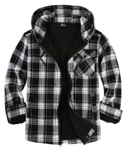ZITY Men's Autumn Winter Plaid Thick Sherpa Line Hoodie-CUMJA05731