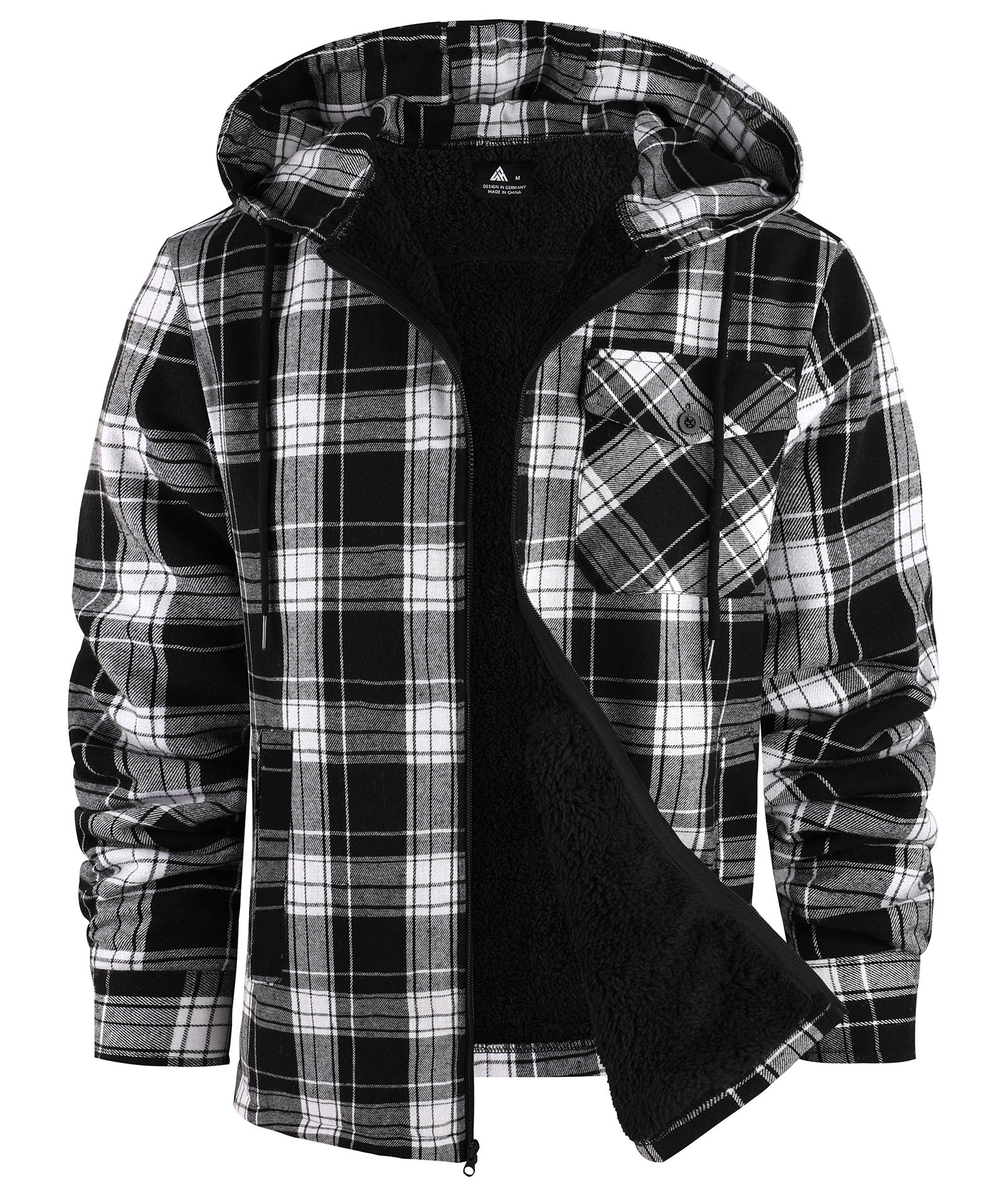ZITY Men's Autumn Winter Plaid Thick Sherpa Line Hoodie-CUMJA05731