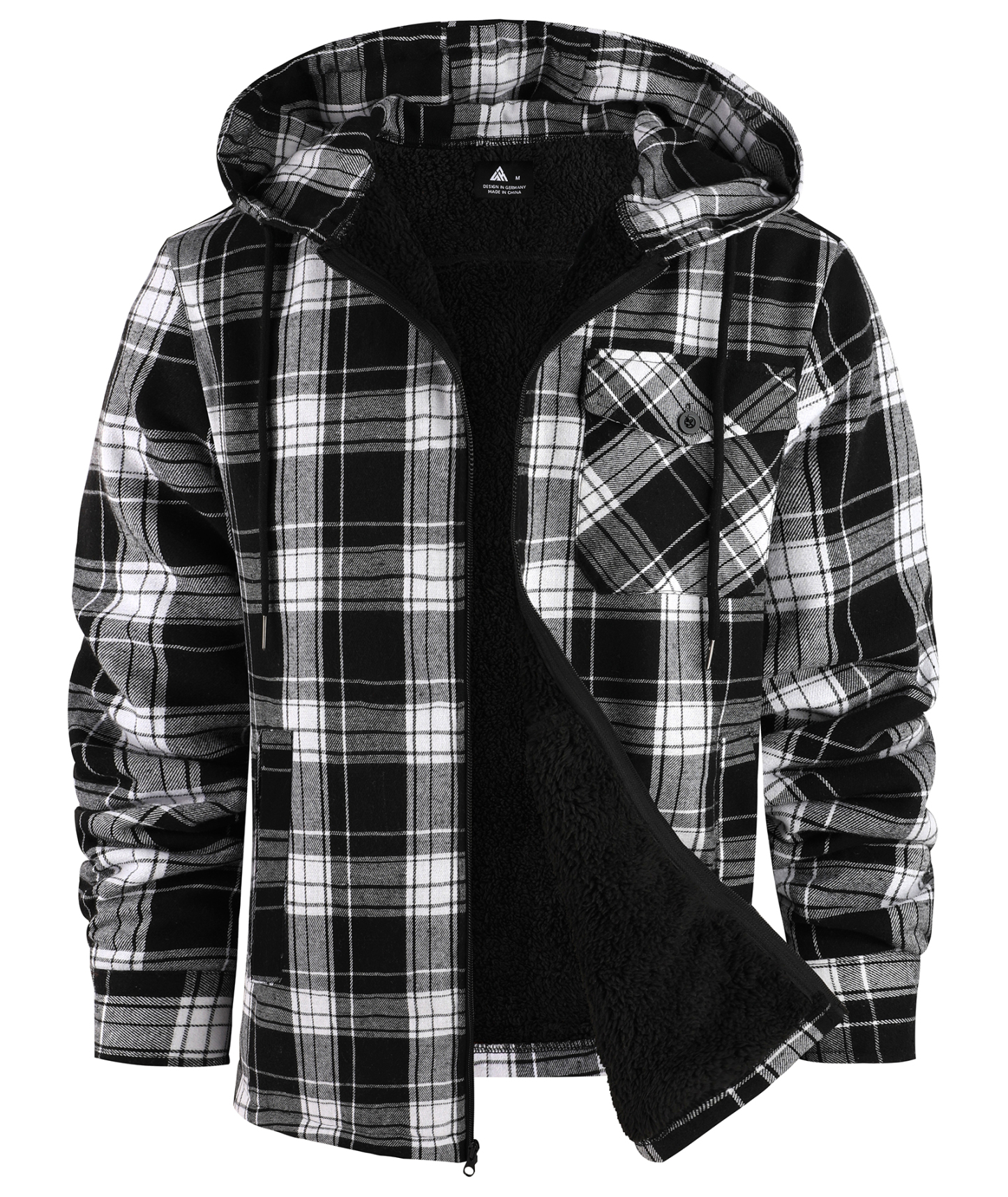 ZITY Men's Autumn Winter Plaid Thick Sherpa Line Hoodie-CUMJA05731