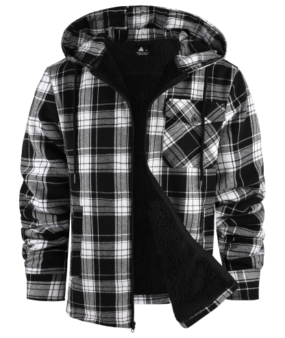 ZITY Men's Autumn Winter Plaid Thick Sherpa Line Hoodie-CUMJA05731