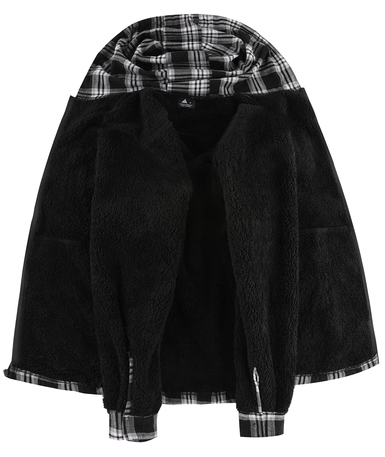 ZITY Men's Autumn Winter Plaid Thick Sherpa Line Hoodie-CUMJA05731