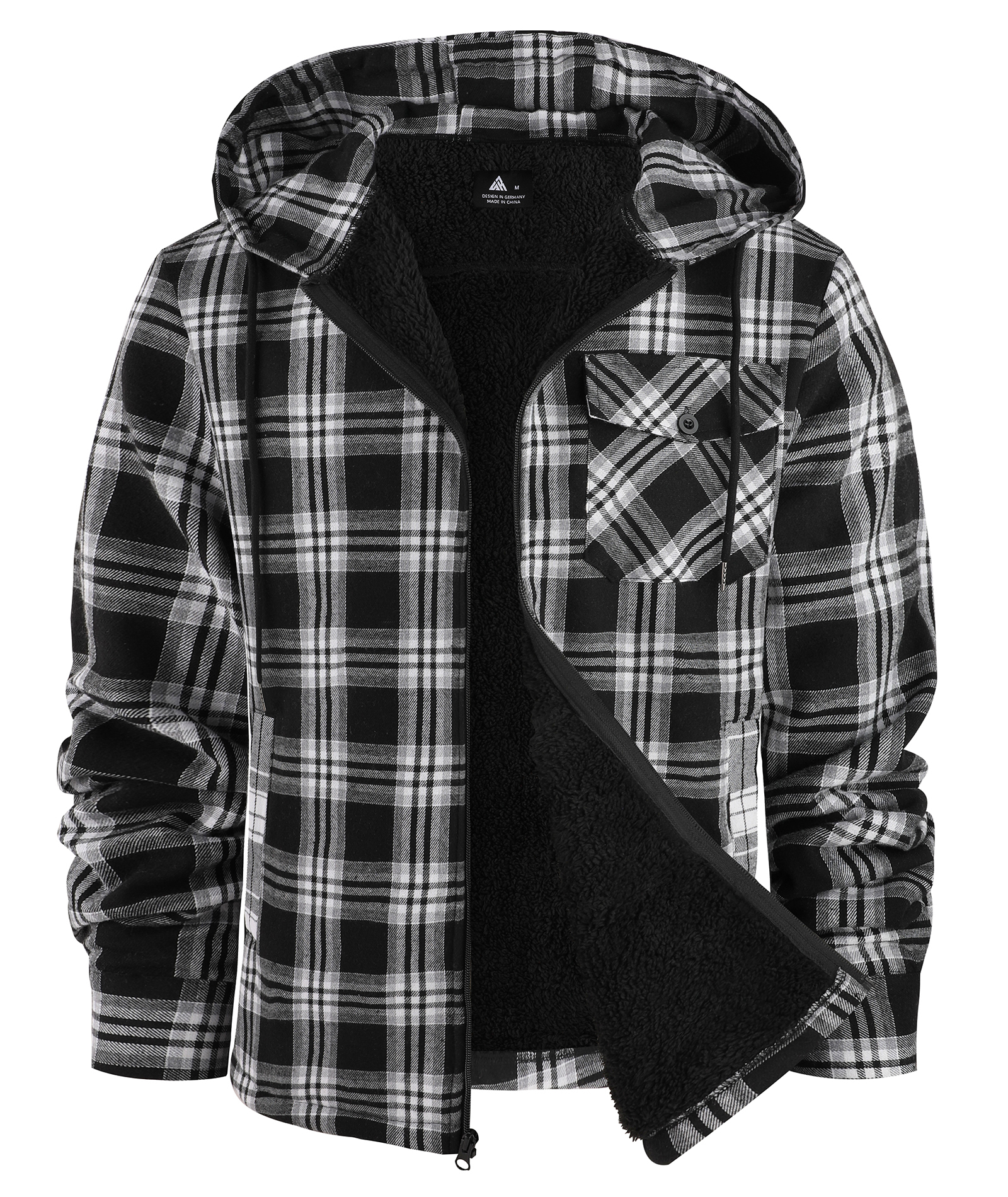 ZITY Men's Autumn Winter Plaid Thick Sherpa Line Hoodie-CUMJA05731
