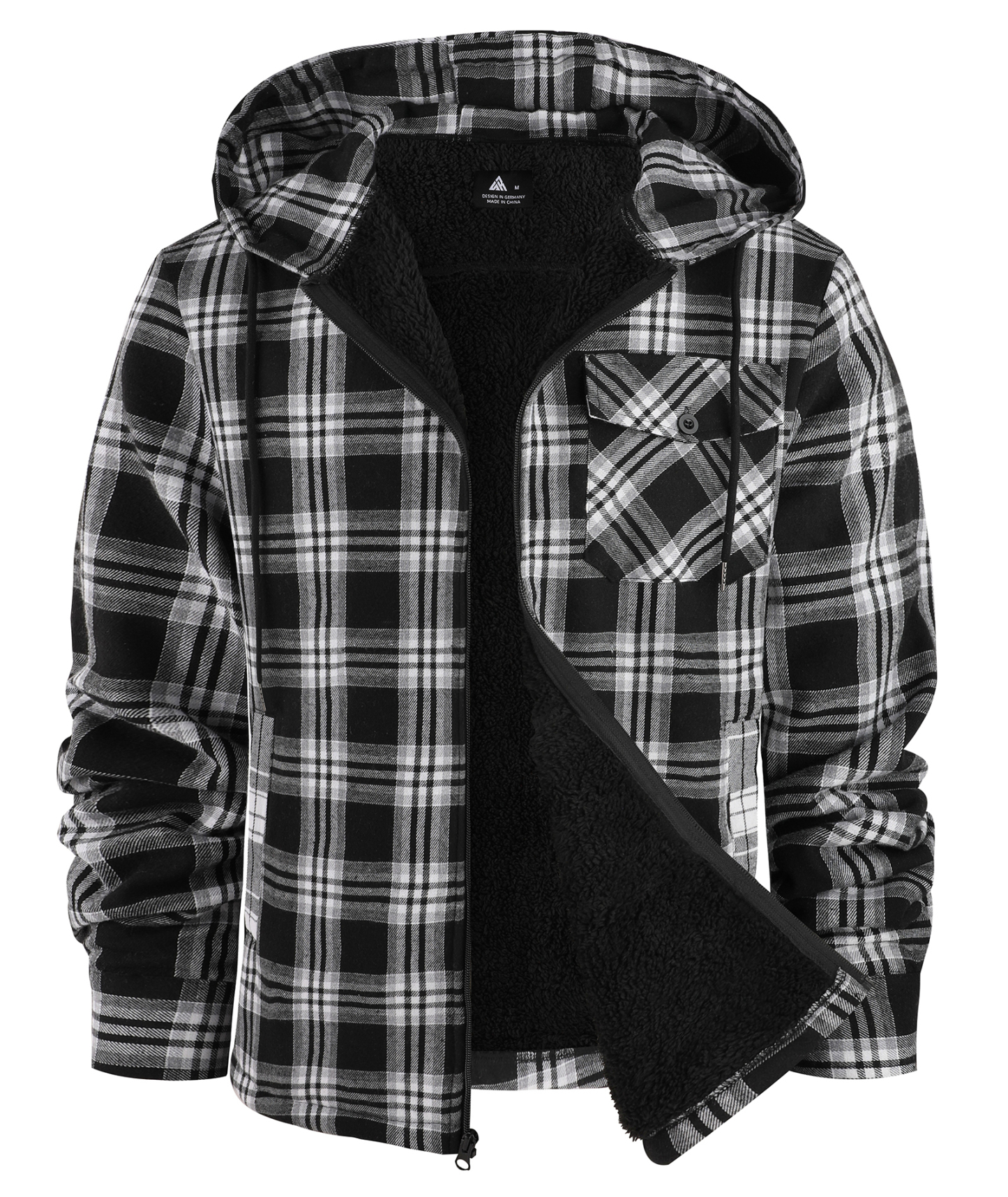 ZITY Men's Autumn Winter Plaid Thick Sherpa Line Hoodie-CUMJA05731