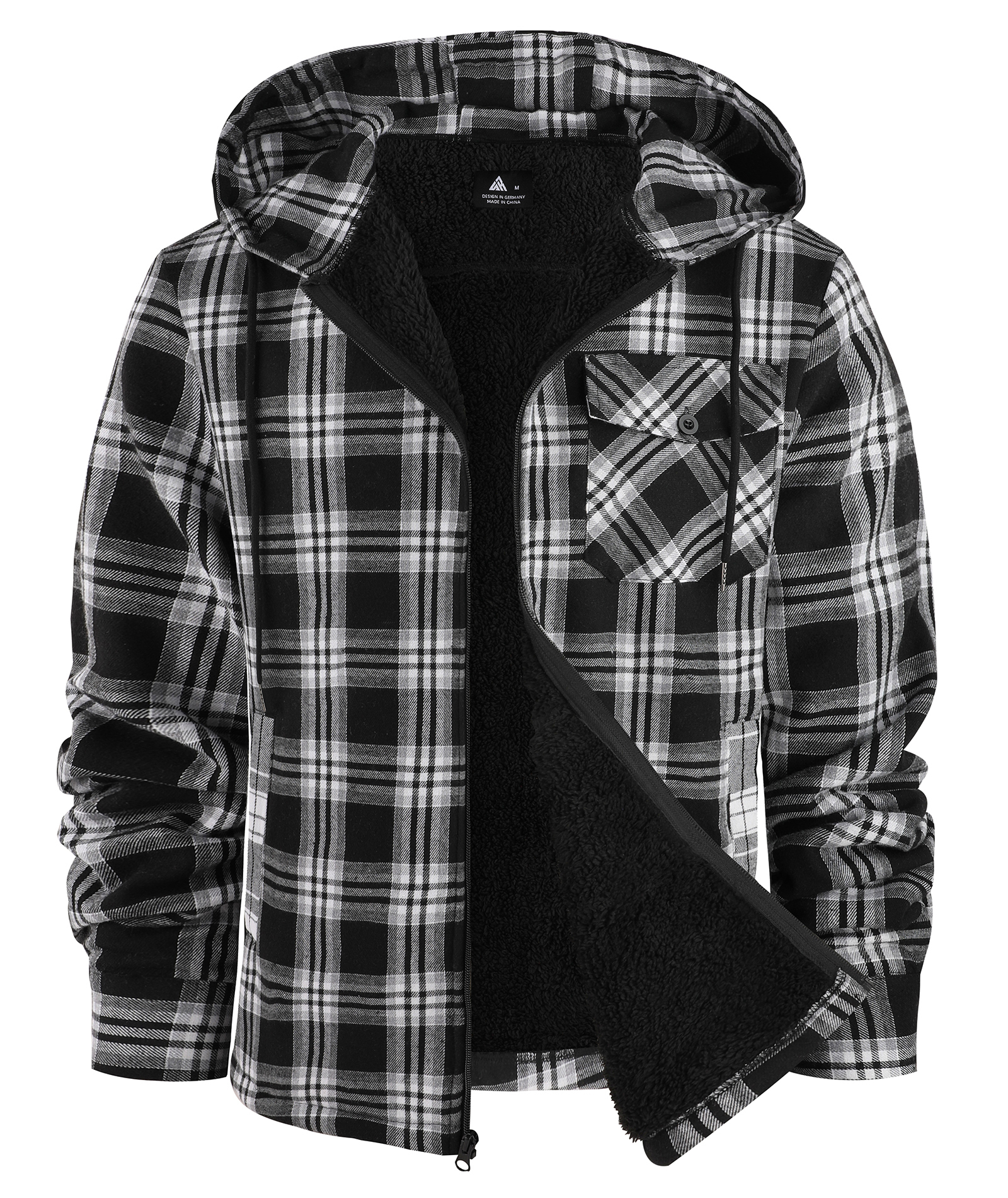 ZITY Men's Autumn Winter Plaid Thick Sherpa Line Hoodie-CUMJA05731