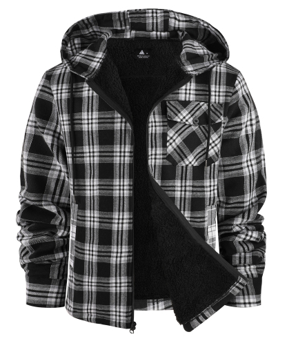 ZITY Men's Autumn Winter Plaid Thick Sherpa Line Hoodie-CUMJA05731