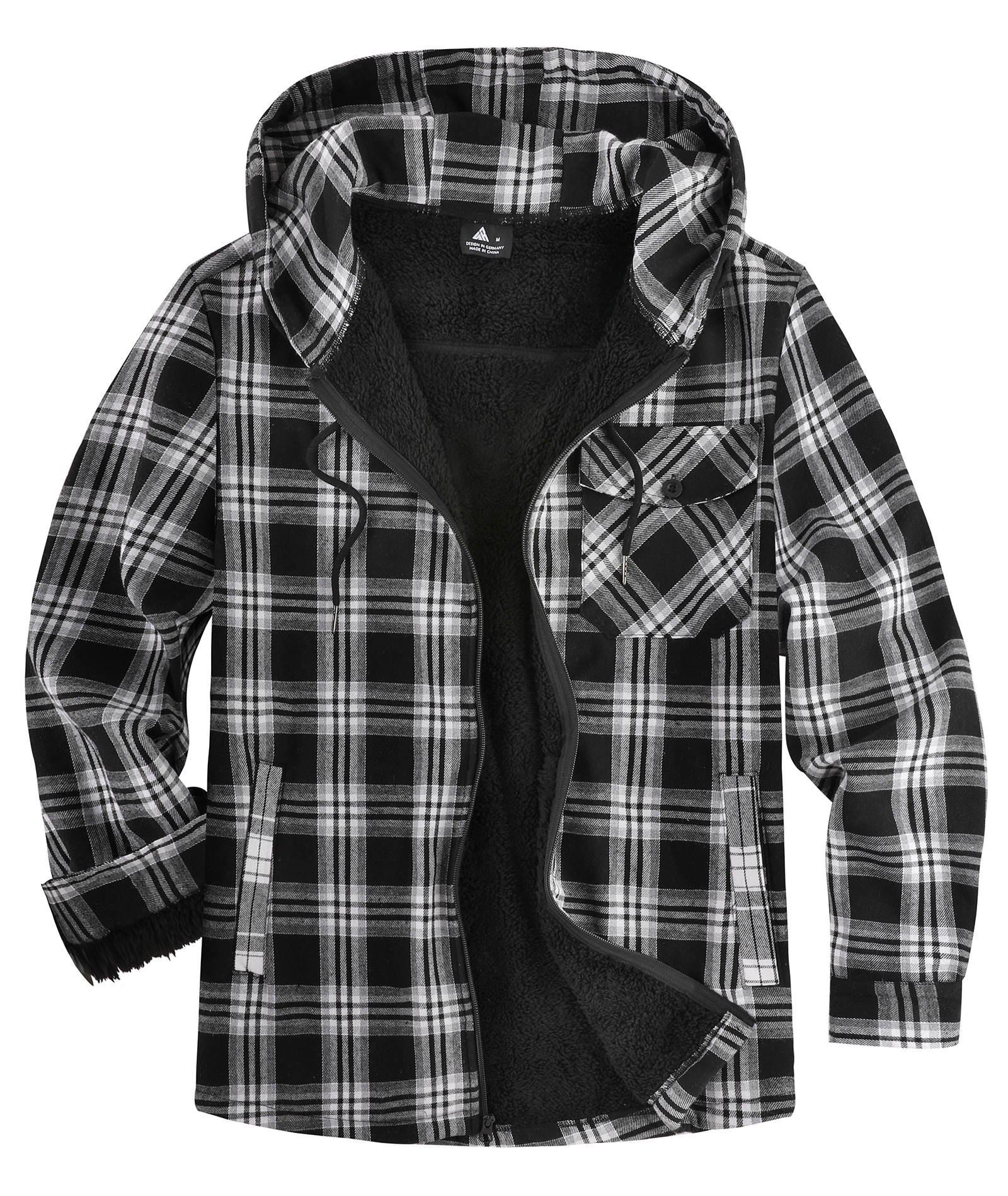 ZITY Men's Autumn Winter Plaid Thick Sherpa Line Hoodie-CUMJA05731